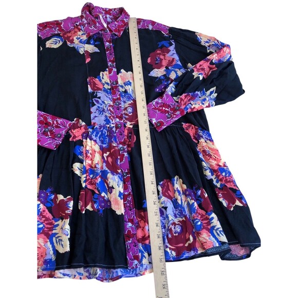 Free People Brunch a Bunch Tunic Shirt Deep Combo Button Down Size Small - Picture 7 of 10